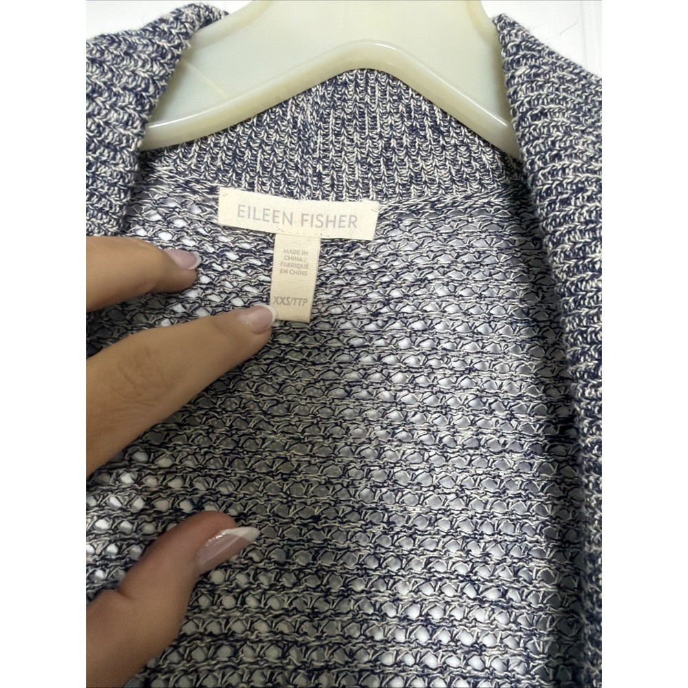 Eileen Fisher Cardigan Sweater Women's MarbledGray Organic Linen Open Front Knit - Picture 7 of 13
